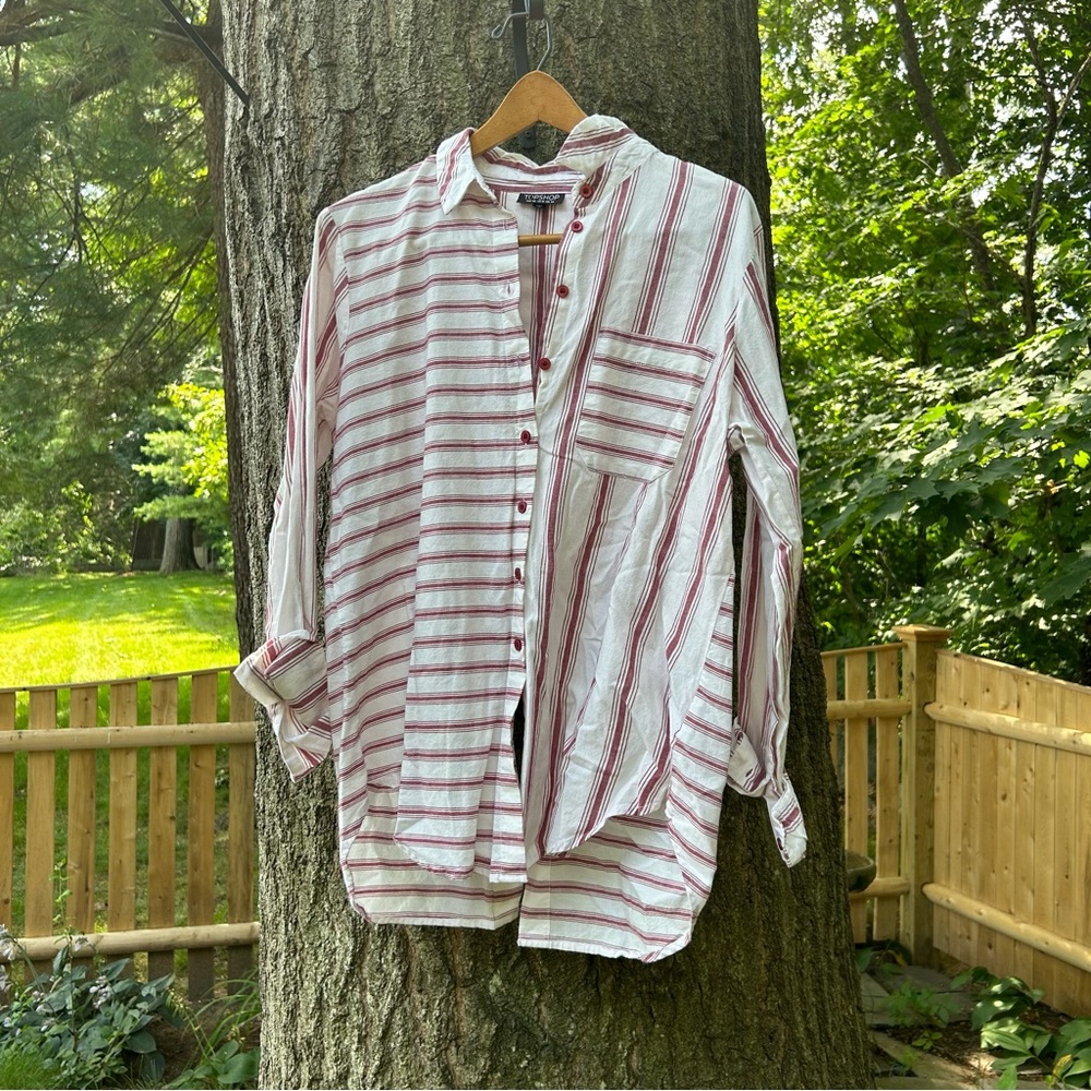 Topshop Open Back Button Down Striped Top - image 2